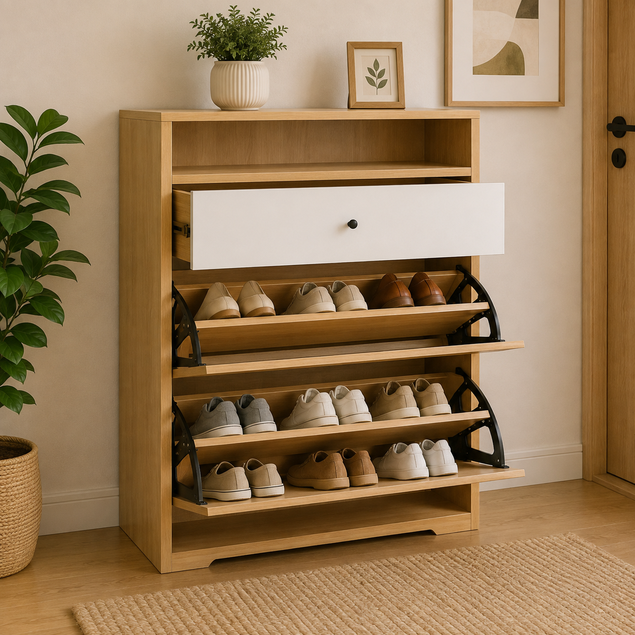 Shoe Rack Plus, Due White, 3ft 18 Pair